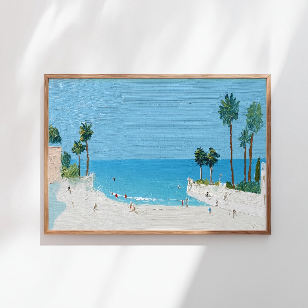 Coastal Mediterranean Beach Wall Art – Minimalist Palm Seaside Painting ...