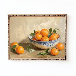 Vintage Orange Still Life Wall Art Digital Download | Rustic Kitchen Print | Mediterranean Farmhouse Decor, Cottagecore Dining Room Art
