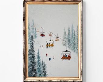 Ski Lift Winter Landscape Art Print | Cozy Cabin Decor (Digital Download)