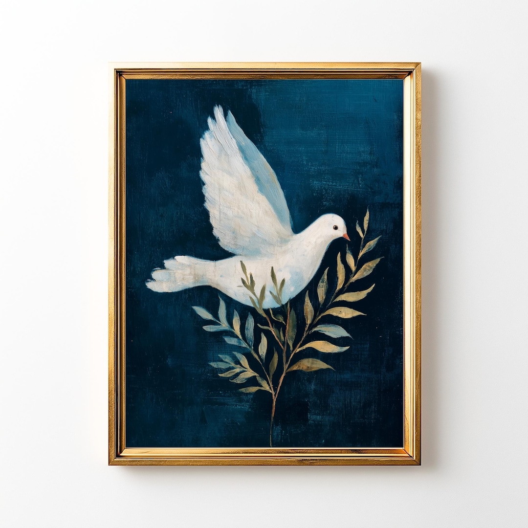 鳩のオリーブの枝の絵画｜スピリチュアルな壁画（デジタルダウンロード