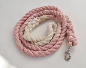 Handmade | rope dog leash pink and white ombre 70” length