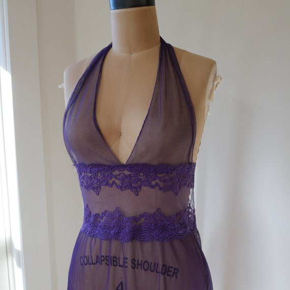 Sheer purple lingerie mesh & lace slip dress halt… - image 7
