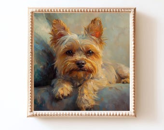 ヴィンテージヨークシャーテリアの絵画：ヨーキー犬の肖像画アート