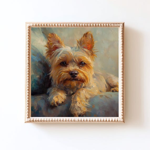 ヴィンテージヨークシャーテリアの絵画：ヨーキー犬の肖像画アート