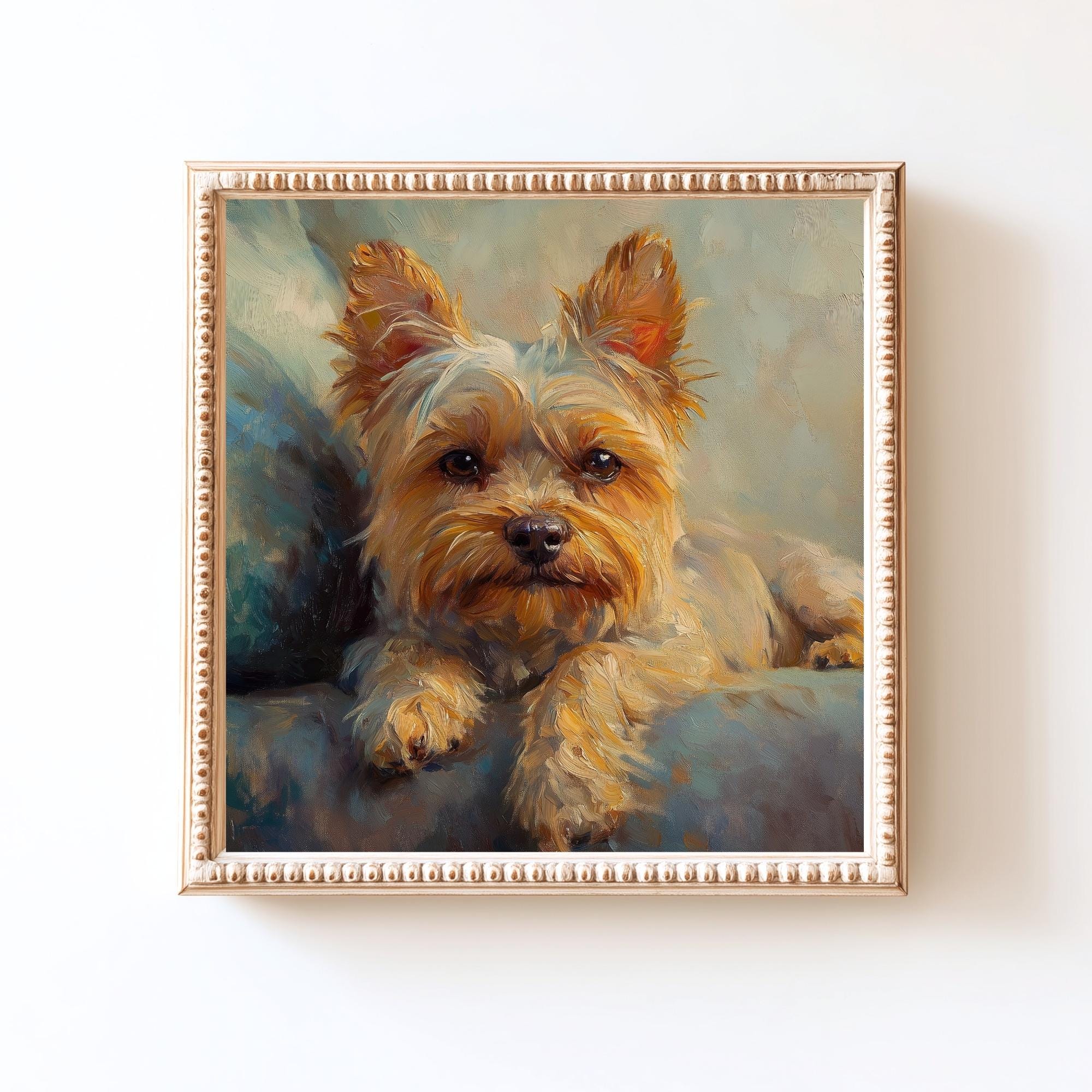 ヴィンテージヨークシャーテリアの絵画：ヨーキー犬の肖像画アート