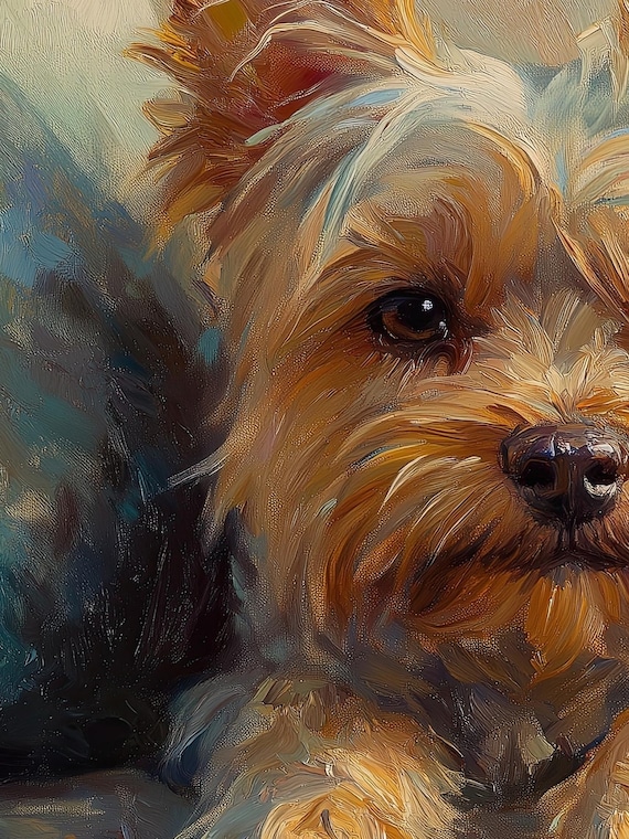 ヴィンテージヨークシャーテリアの絵画：ヨーキー犬の肖像画アート