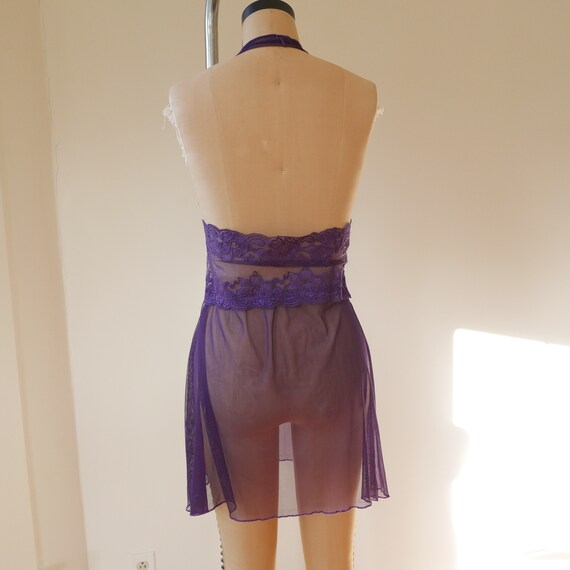 Sheer purple lingerie mesh & lace slip dress halt… - image 6