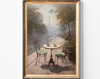Paris Cafe Art Print | Eiffel Tower Vintage French Decor (Digital Download)
