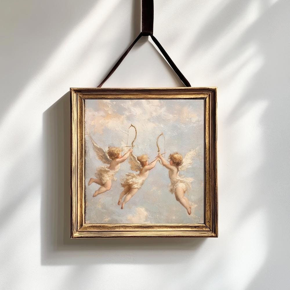 ヴィンテージの天使キューピッドエンジェルプリント：ロマンチックな