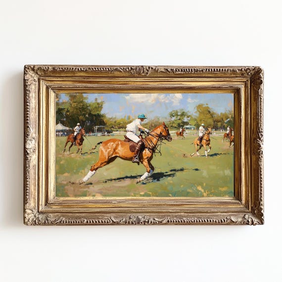 Vintage Polo Match Art Print: Equestrian Sports Decor (digital
