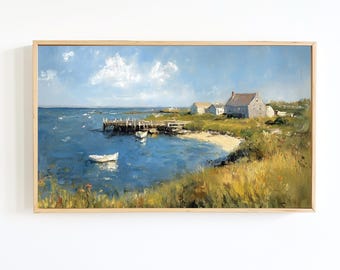 Impresión de pintura vintage de Cape Cod: Escena de cabaña costera (Descarga digital)