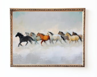 Wild Horses Running Painting: Rustic Western Equestrian Art (Digital Download)