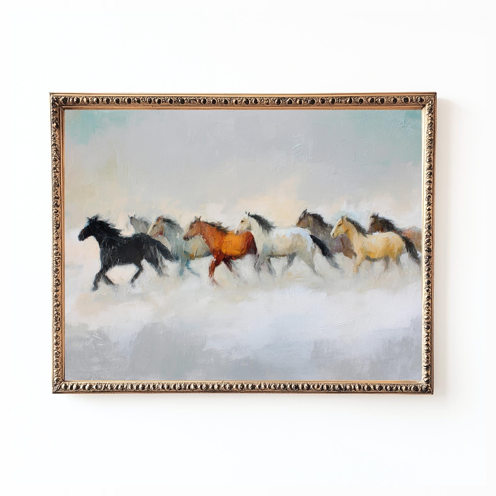 走る野生の馬の絵画：素朴な西部の乗馬アート（デジタルダウンロード