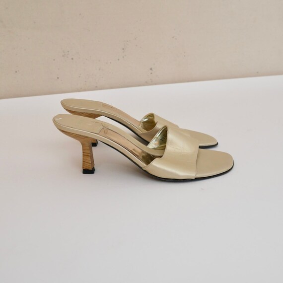 y2k gold metallic leather slides low heel by bebe… - image 10