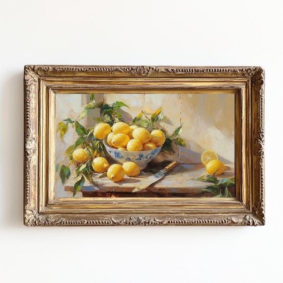 レモンの静物画：フランスの田舎風キッチンアート（デジタル