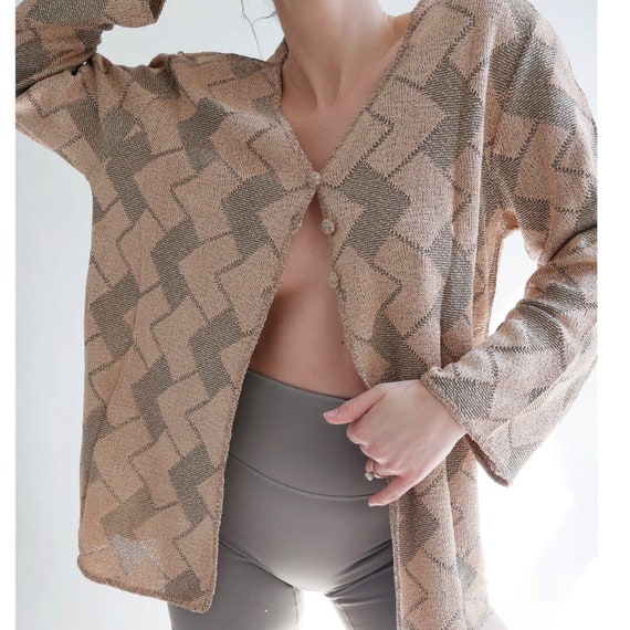 slinky knit blouse | funky y2k vintage chevron kn… - image 1