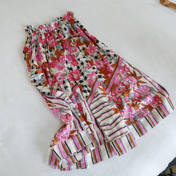 Silk skirt vintage floral pink multi fit & flare … - image 1