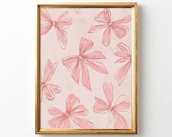 Pink Bow Art Print | Feminine Ribbon Illustration (Digital Download)