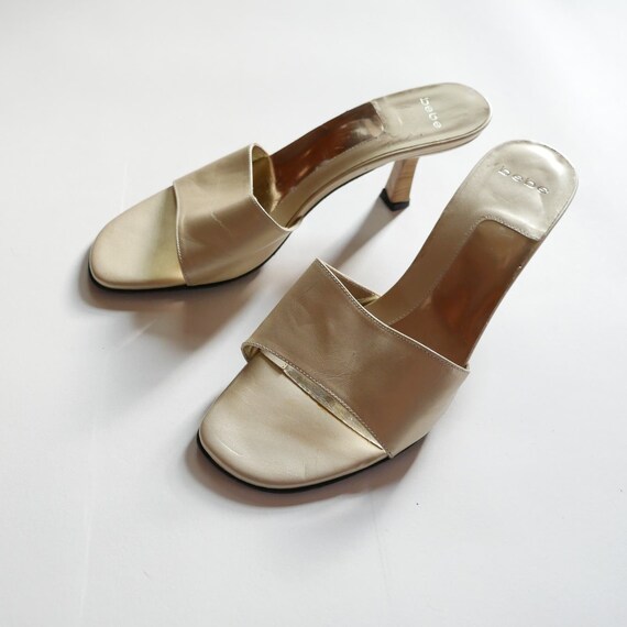 y2k gold metallic leather slides low heel by bebe… - image 5