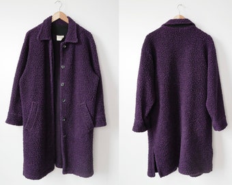 Long Teddy Wool Blend Coat with Button Closure