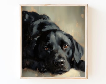 Black Lab Painting: Vintage French Impressionist Dog Art (Digital Download)
