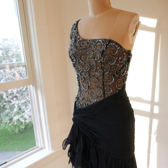 Black Silk Salsa Dress Y2k Vintage Beaded Sheer P… - image 8