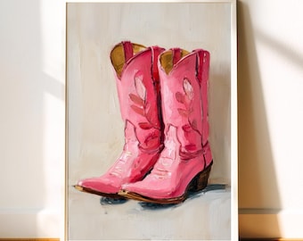 Pintura de botas vaqueras rosas: Impresión artística de botas vaqueras (descarga digital)