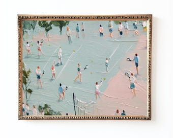 Vintage Tennis Court Art Print: Retro Impressionist Sports Decor (Digital Download