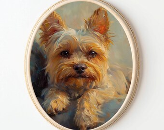 ヴィンテージヨークシャーテリアの絵画：ヨーキー犬の肖像画アート