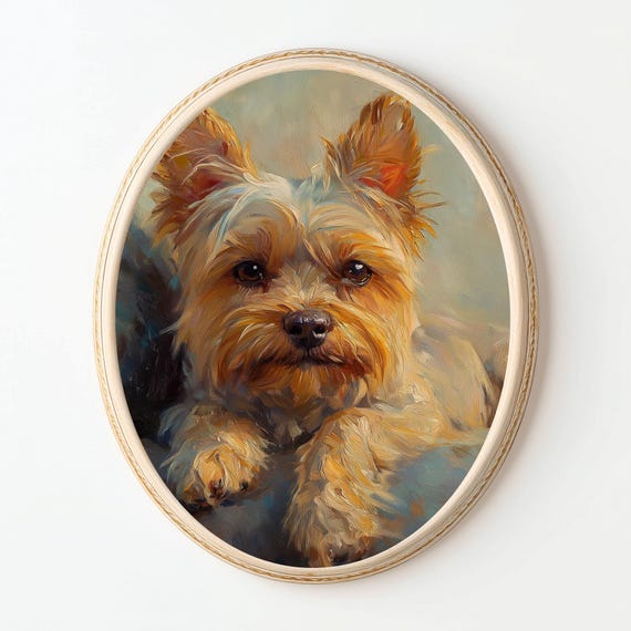 ヴィンテージヨークシャーテリアの絵画：ヨーキー犬の肖像画アート