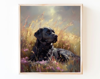 Vintage Black Labrador Print: French Impressionist Dog Art (Download)