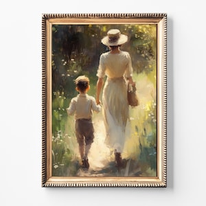 母と子のウォールアート | フランスの田舎風ウォールアート | 田舎の家族の肖像画 | 母性プリント | カスタムファミリーアート | デジタルダウンロード