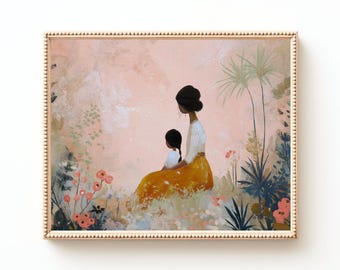 Impression d'art mère et fille : portrait de famille Cottagecore (téléchargement numérique)