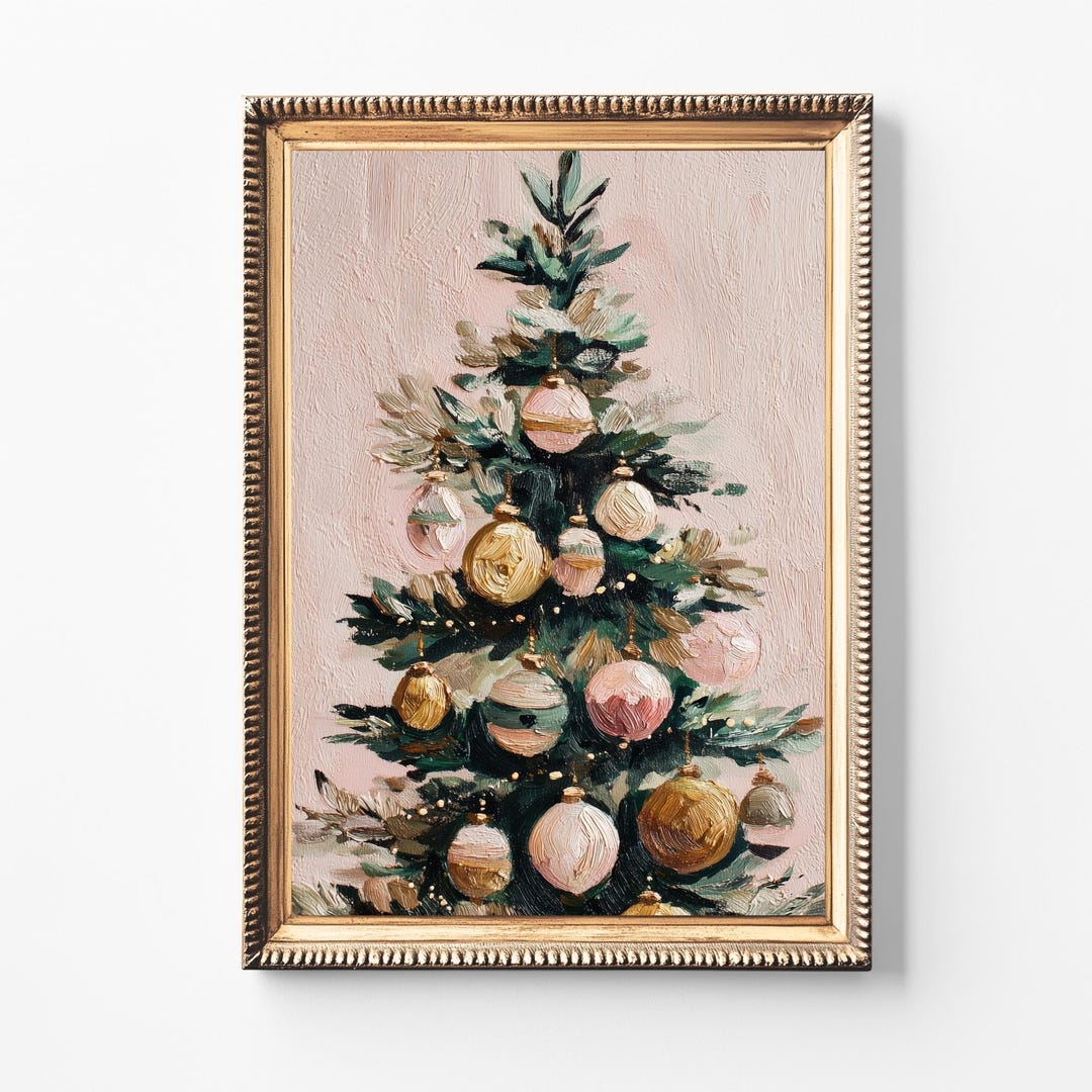 Pink and Gold Christmas Tree Art | Elegant Holiday Print (digital ...