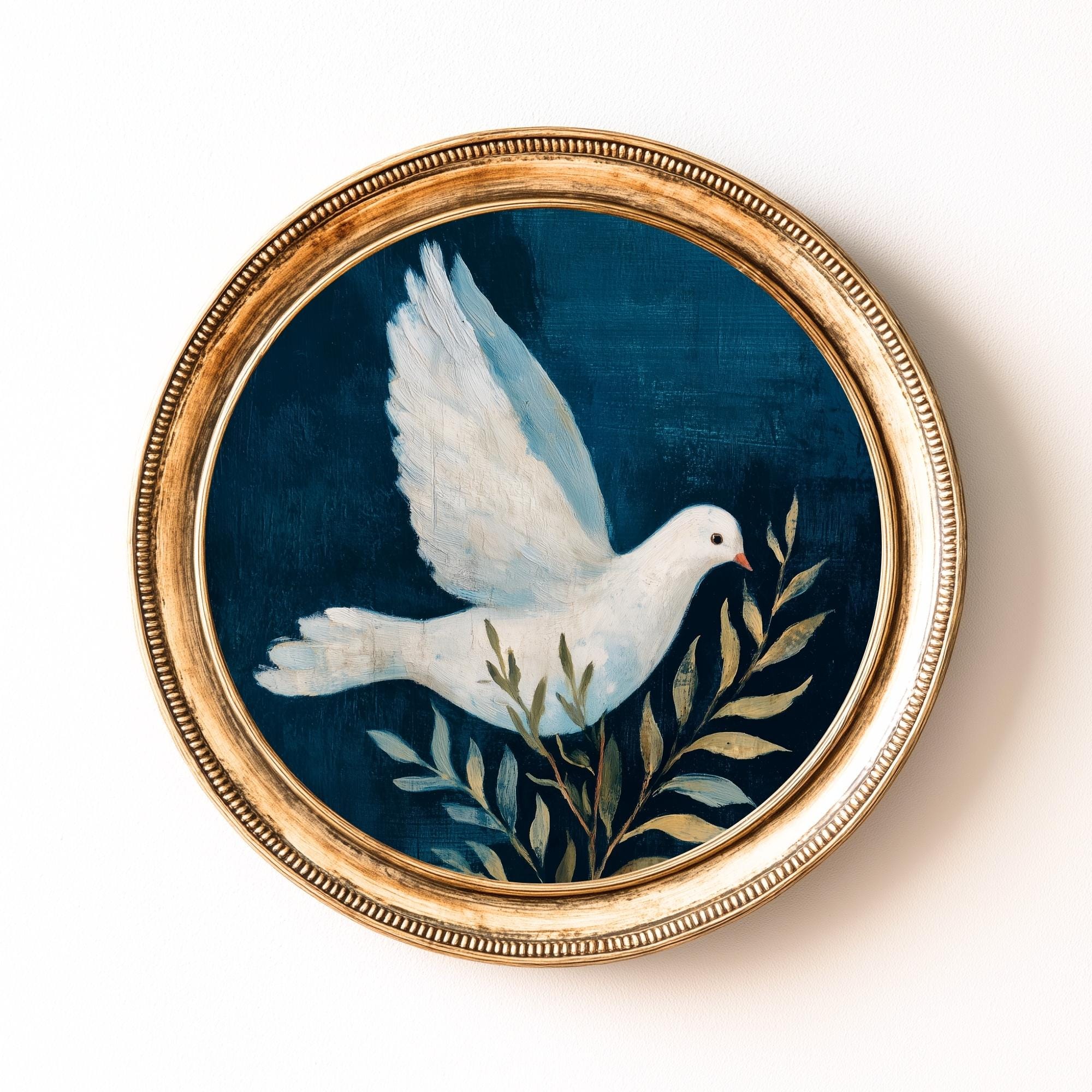 鳩のオリーブの枝の絵画｜スピリチュアルな壁画（デジタルダウンロード