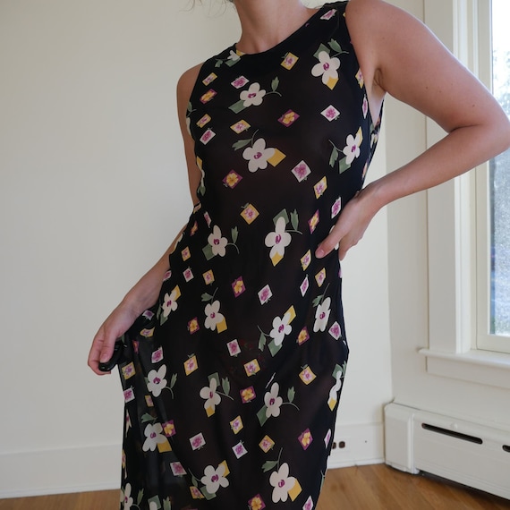 90s sundress vintage black floral sleeveless midi… - image 4
