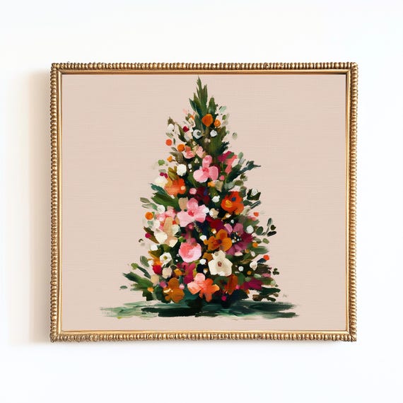 Blumen Weihnachtsbaum Kunstdruck | Botanische Weihnachtsdekoration (Digitaler Download)