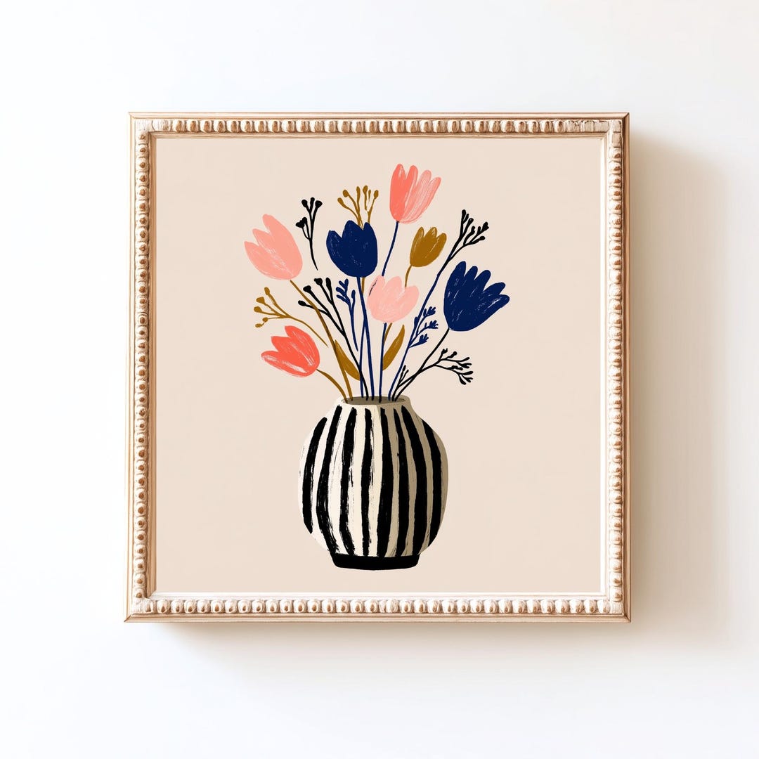 Modern Floral Wall Art Printable | Colorful Flower Vase Illustration ...
