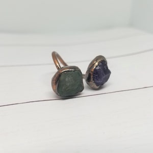 Amethyst and Fluorite Copper Electroformed Chunky Adjustable Ring, Witch Ring Healing Crystal