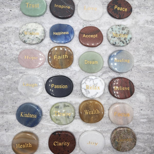 Inspiration Motivation Engraved Word Crystal Palm Stones Worry Stone - Pocket Size Travel Crystals - You Pick #4581