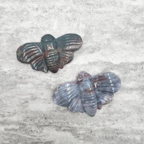 Ocean Jasper Ocean Wing Flying Bumblebee / Moth Crystal Carving - Natural Crystal Flat Back Gemstone #997