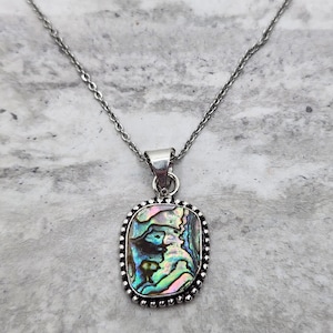 Natural Abalone Shell Rainbow Colored Natural Shell Pendant Necklace #2