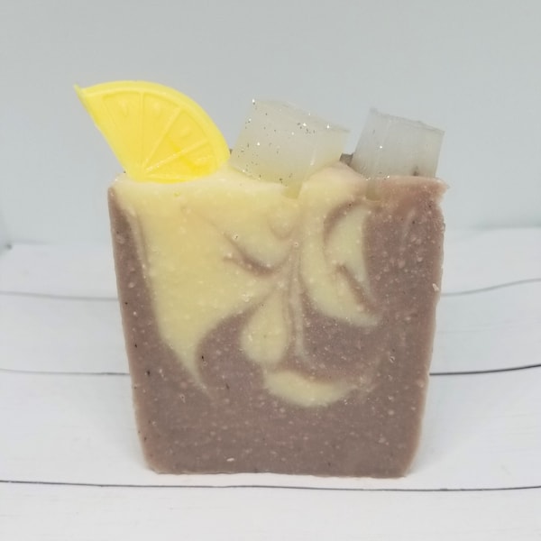 Summer Sweet Tea with Ice Cubes and Lemon Cold Process CP Bar Soap, Handmade Artisan Summer Classic