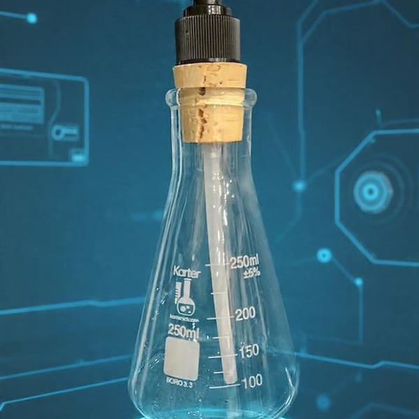 Dispensador de jabón de vaso científico de 250 ml, frasco de vidrio Karter Science Flask - Decoración de baño para amantes de la ciencia