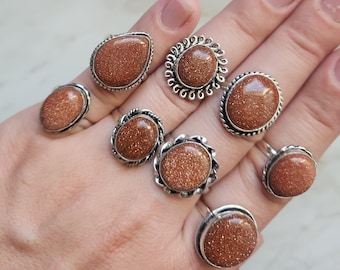 Golden Sandstone Crystal Ring .925 Sterling Silver Plated Band - Multiple Sizes Listing (GS-001)