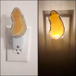 Dyed Yellow GeodeAgate Slice Natural Crystal US Plug In Night Light