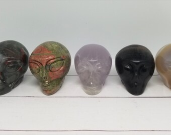 Area 51 Alien Head Natural Carved Crystal Display - UFO Extraterrestrial