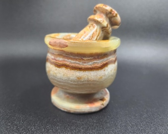 Green Onyx Mortar & Pestle Natural Crystal Carving Gemstone Beautiful Banding