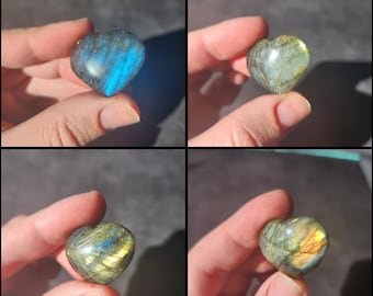 Mini Super Flashy Labradorite Polished Heart Shaped Crystal Carving - Colorful Blue Gold Teal Flash - U PICK