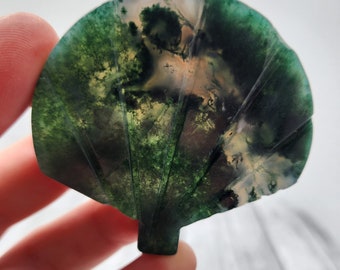 Moss Agate Carved Crystal Shell / Leaf Shaped - Natural Crystal